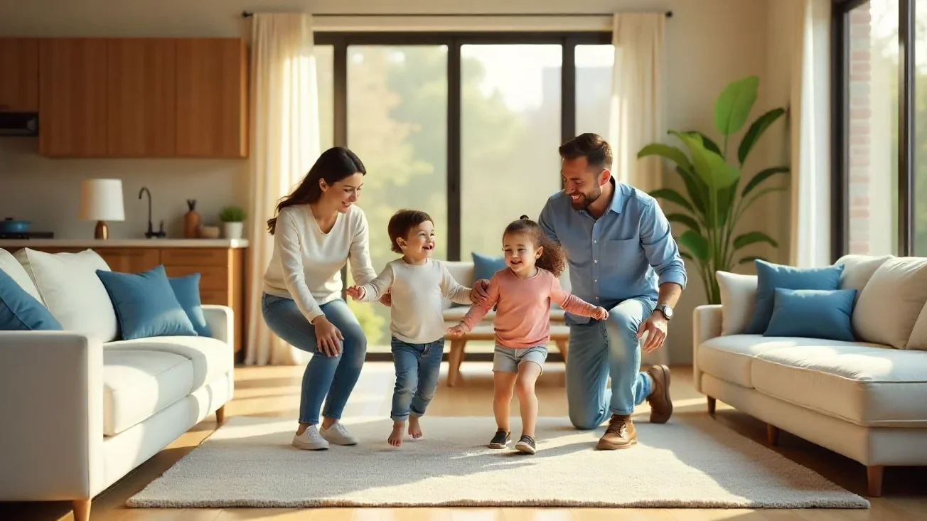 family enjoying a new custom home interior by j. cheek new home builder service moore county nc