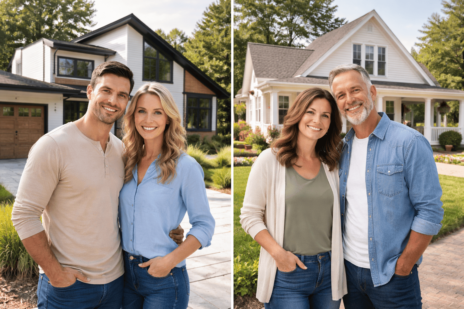 modern and traditional home comparison in moore county nc, two distinct architectural styles by different builders